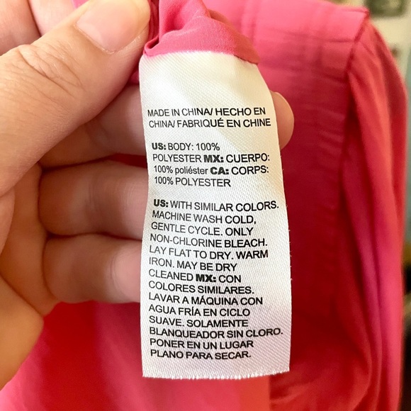 Chico’s 0.5 women’s long sleeve pin tuck silky peasant blouse 6 pink Valentines - Picture 9 of 9